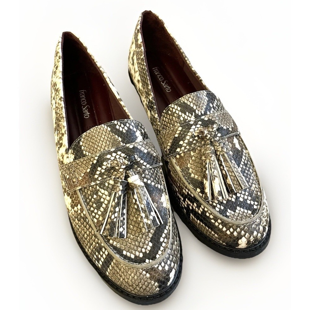 Franco Sarto Womens Carolyn Block Heel Tassle Toe Brown Manmade Loafer 8.5M